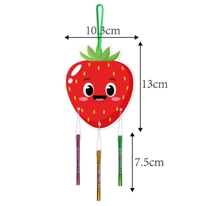Detail of strawberry cartoon wind chime with size labels of 10.3cm width and 13cm height