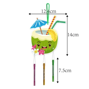 Detailed size chart for cartoon coconut wind chime with metal tubes and summer ornaments