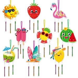 9-piece summer party wind chime set with tropical fruit and flamingo designs