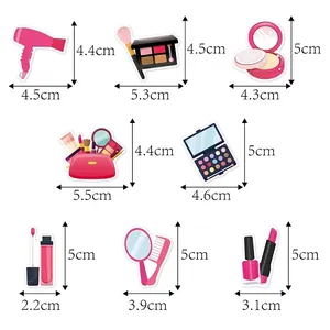 Specifiche dimensionali per decorazioni per cupcake e adesivi a tema trucco per feste