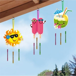 Summer beach party wind chimes featuring sun, popsicle and coconut hanging ornaments