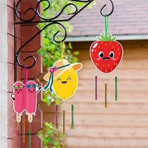 Three-piece summer party wind chimes featuring strawberry, lemon, and popsicle designs