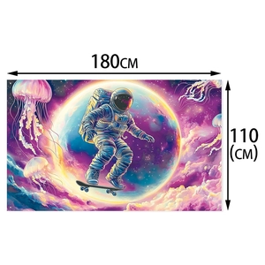 Astronaut on skateboard birthday backdrop 180x110cm with space nebula design