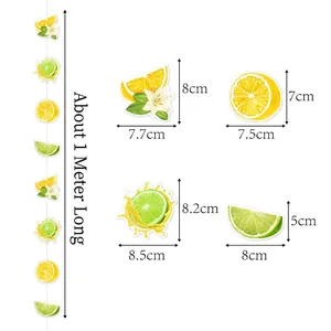 Lemon and lime fruit garland for summer party decoration with vivid slices and leaves