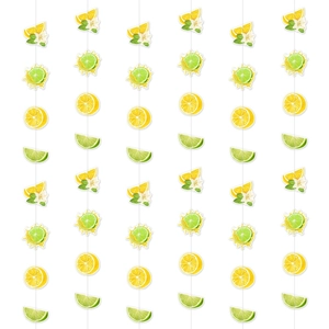Vertical summer party lemon garlands with citrus slices and leaf hanging decorations