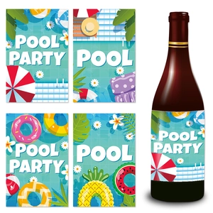 Hawaii Summer Pool Party Wine Bottle Stickers Waterproof Drink Labels Tropical Pineapple Watermelon Floral Decorative Bottle Stickers For Beach Party