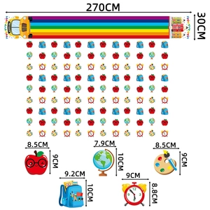 Rainbow school bus welcome banner set with colorful classroom supplies party decor