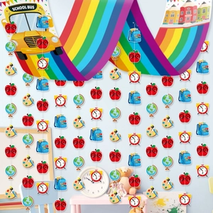 Rainbow school bus and apple hanging decorations for back to school classroom party