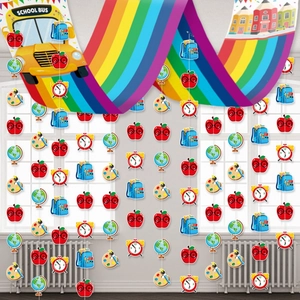 Back To School Party Hanging Decorations Rainbow Banner Streamer Polyester Cardboard School Bus Apple Globe Classroom Decor