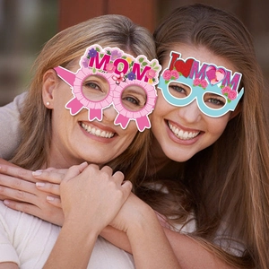 Set of two Mother's Day party paper glasses featuring MOM and I Heart MOM floral designs