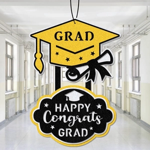 Graduation Party Door Hanging Decor Non-Woven Fabric Glitter Graduation Cap Happy Congrats Grad Sign Celebration Classroom