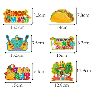 6-pack Cinco de Mayo party decorations featuring tacos and sombreros with measurements