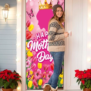Pink Mother's Day door banner with floral design and Happy Mother's Day text