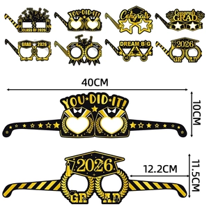 Set of 8 Class of 2026 graduation party glasses in black and gold with size dimensions