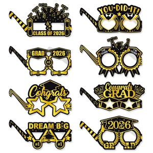 Graduation Party Paper Glasses Photo Booth Props Doctoral Hat Star Design Black Gold Celebration Decoration For Graduates