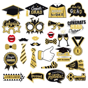 Kit d'accessoires photo de remise des diplômes noir et or avec signes pailletés