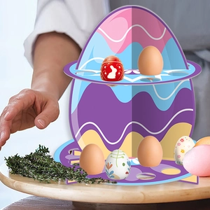 Easter egg display stand with colorful wave patterns for festive party table decoration