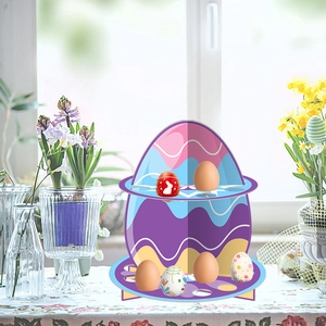 Two-tier Easter egg display stand with colorful wave patterns and 7 slots for spring decor