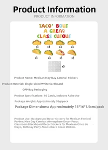 Lot de 50 découpes de tacos Cinco de Mayo avec points de colle pour décor de classe