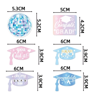 Disco style graduation cap cake toppers set with glitter finish and gradient colors