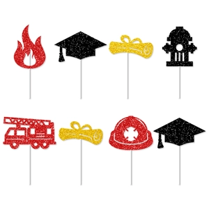8-piece set of glitter firefighter theme cake toppers for 2026 graduation ceremony decor