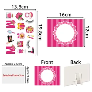 DIY Mother's Day photo frame with pink floral stickers and stand for party decoration
