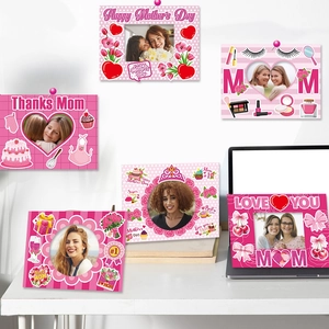 Mother's Day photo frame card set with floral designs and festive greetings for DIY decor