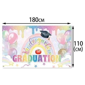 Colorful 180x110cm Kindergarten Graduation backdrop with rainbow and balloons