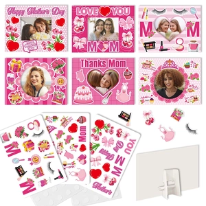 Mother's Day DIY Photo Frames With Stickers Pink Cardboard Party Decoration Desktop Display Ornament For Mom