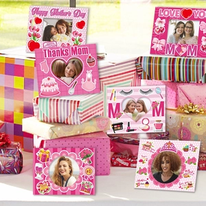 DIY Mother's Day photo frame card set with floral and heart designs for party decoration