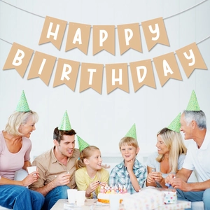Happy Birthday swallowtail bunting banner in kraft color for family party decoration