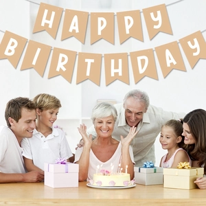 Kraft paper Happy Birthday fishtail banner for party decoration with white letters