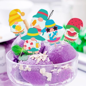 Summer gnome cake toppers set featuring pineapple and watermelon icons for party decor