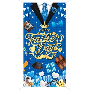 Vertical Father's Day backdrop banner with Happy Father's Day gold text on navy blue background