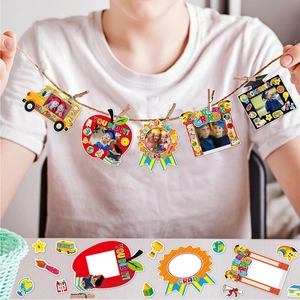DIY graduation photo frame kit with school bus and cap stickers for party decor