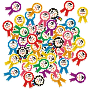 Autocollants de remise des diplômes colorés avec texte Congrats GRAD et icônes