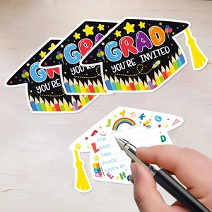 Mortarboard Shaped Graduation Invitation Cards Scholar Cap Double Sided Fill In Invitations For Party Celebration Novelty