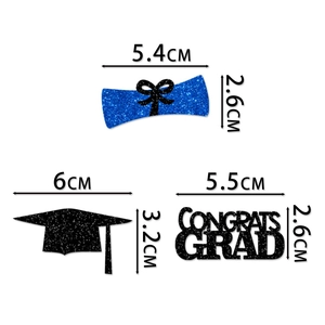 Glitter graduation cake toppers set with black cap, blue scroll and Congrats Grad sign