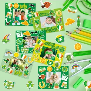St. Patrick's Day photo frame sticker set with shamrocks and rainbows for DIY crafts