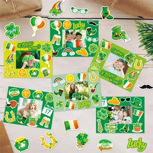 St. Patrick's Day photo frame and sticker set with shamrock and lucky rainbow elements