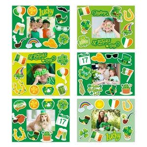 St Patricks Day DIY Photo Frames And Stickers Shamrock Rainbow Irish Festival Party Decor Cardstock Accessories