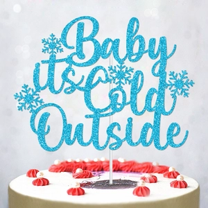 Glitter Paper Cake Topper Snowflake Baby It's Cold Outside Winter Christmas Birthday Party Decoration