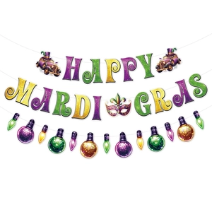 Bannière de fête Mardi Gras avec lettres colorées et masques de carnaval pour décoration