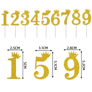 Glitter gold crown number cake toppers 1-9 set for birthday party decorations 5cm