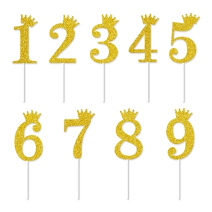 Glitter gold crown number cake toppers 1-9 for birthday party decorations set