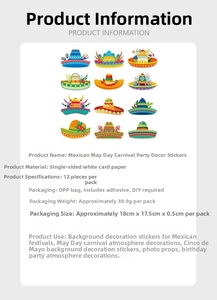 Kit décoration de fête mexicaine avec 12 autocollants sombrero colorés et points de colle