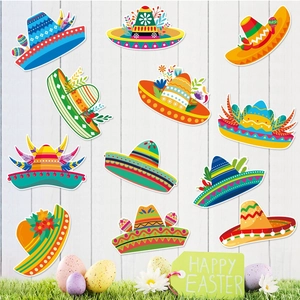 12 Pcs Mexicain Fiesta Sombrero Autocollants Muraux Cinco De Mayo Décorations de Fête Chapeau de Papier Décalcomanies Avec Points de Colle