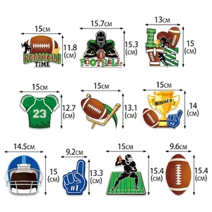 Guide des tailles pour décorations de fête Super Bowl avec découpes de football américain