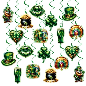 St. Patrick's Day Hanging Swirl Decorations Shamrock Leprechaun Gold Pot Green PVC Paper Spiral Ornament For Ireland Festival Party Decor