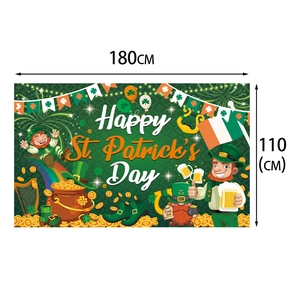 St. Patrick's Day backdrop banner 180x110cm with Irish leprechaun and shamrock clover